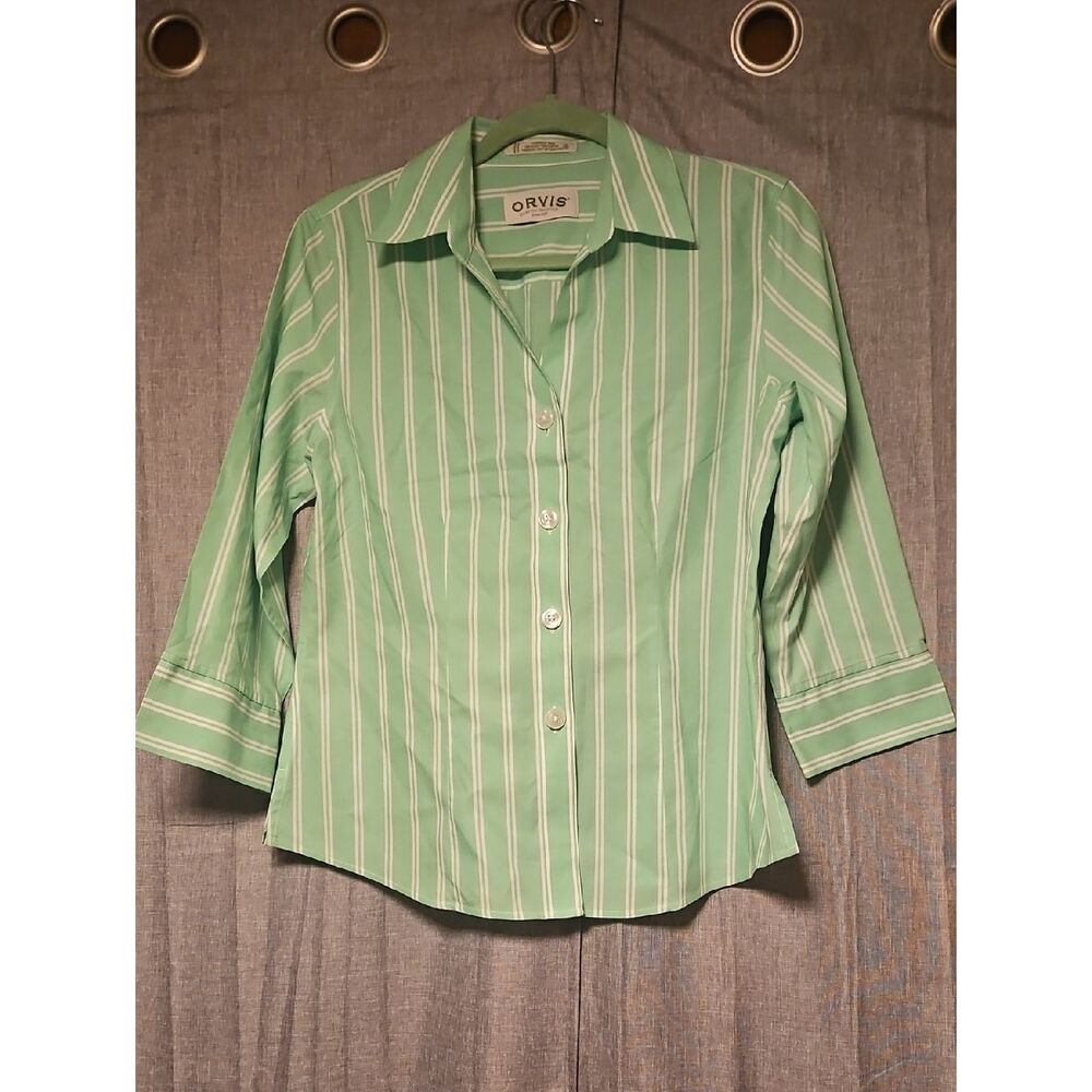 Orvis Mint Green and White Striped Button-Down Shirt - Picture 2 of 6